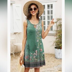 Floral Green Sleeveless Dress